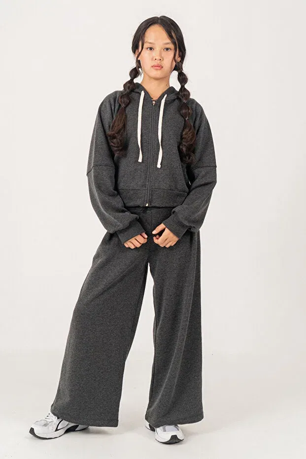 Детский спортивный комплект для мальчиков с капюшоном Oversized cut hooded girls' tracksuit set- 26k 6502 Kinderos, Gray