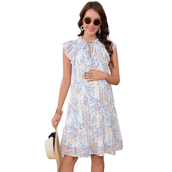 

Женское летнее мини-платье для беременных с v-образным вырезом и расклешенными рукавами в стиле бохо Hallih Burton, White Floral