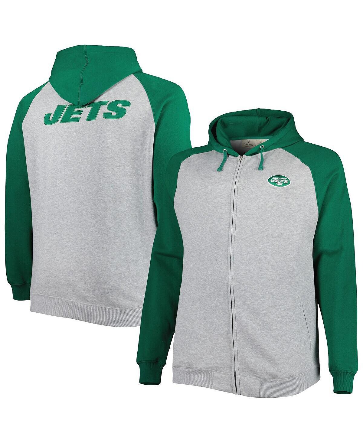 

Мужская флисовая куртка с капюшоном и молнией во всю длину new york jets heather grey big and tall Profile, мульти