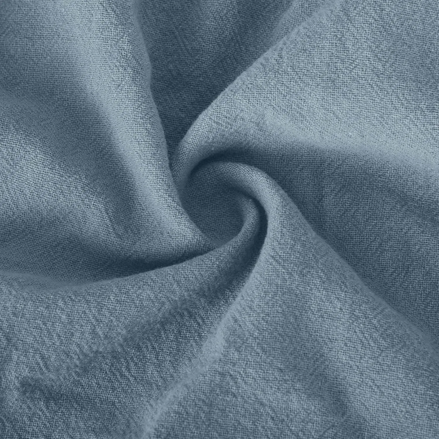 Женское свободное платье с V-образным вырезом из хлопка и льна, Light Blue — фото 2