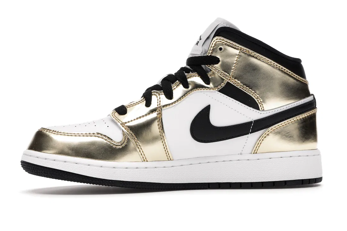 Детские кроссовки для мальчиков с металлическим золотом Jordan 1 Mid Jordan, Metallic Gold/Black-White-Black — фото 3