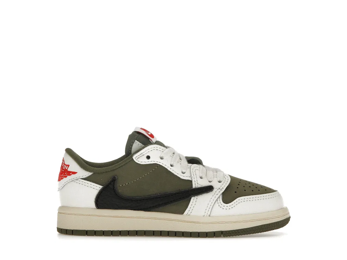 Детские кроссовки с низким силуэтом Jordan 1 Retro Low OG SP Travis Scott Medium Olive, Medium Olive/Black/Sail/Muslin