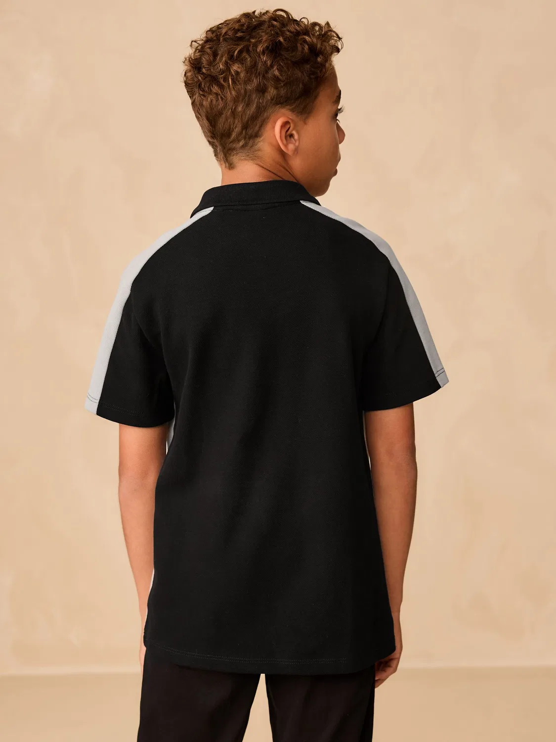 Поло Next с цветовой блокировкой, модель Zip Neck Textured Colourblock, черно-серый — фото 3