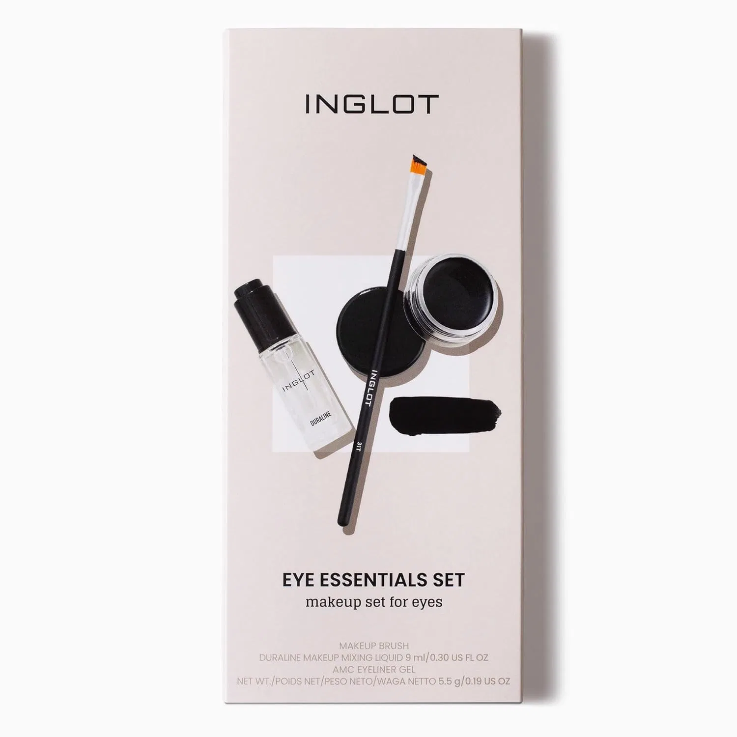 Набор для макияжа глаз с подводкой и кистью, Inglot, Duraline + AMC Gel Eyeliner 77 + Brush 31T, 14.5 г, 77 Black — фото 2