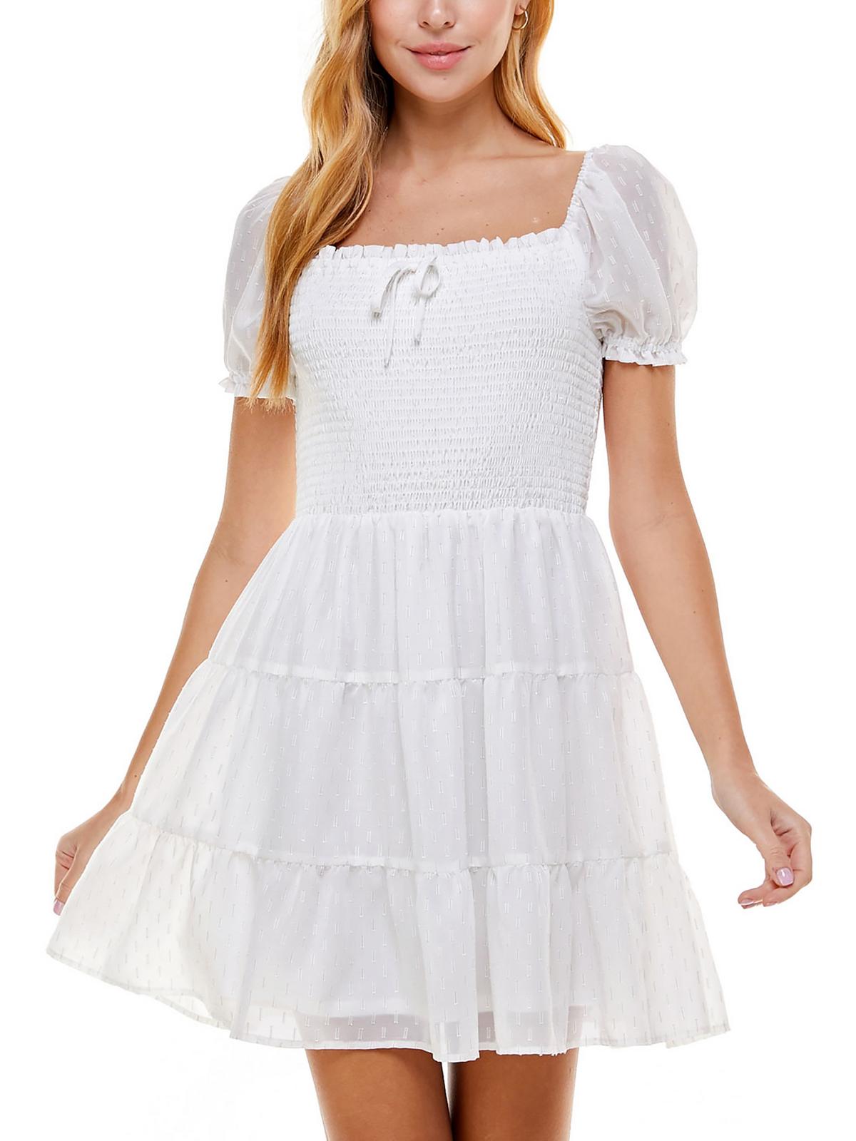 

Платье-мини с юбкой-солнце Juniors Womens, облегающее и расклешенное Crystal Doll, слоновая кость/золотой