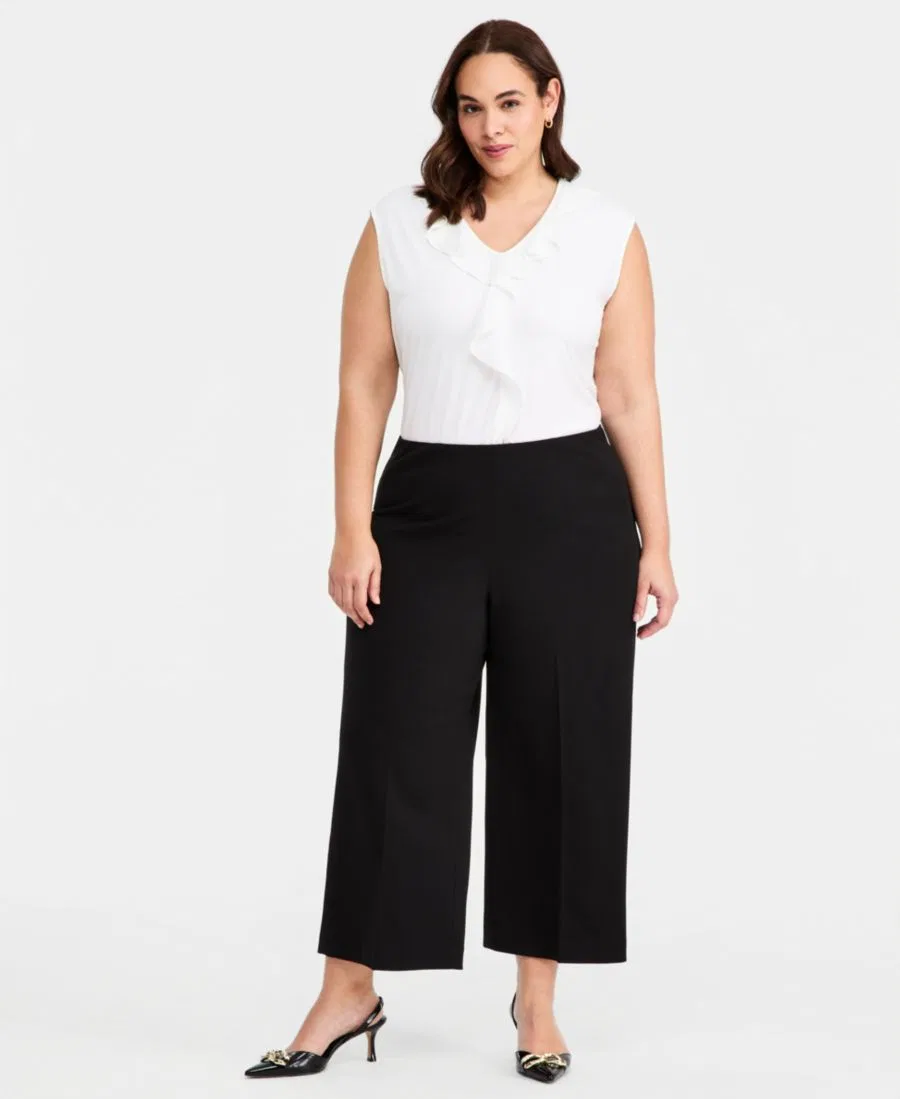 Костюм из блузы с рукавом-доломан и брюк с высокой посадкой Anne Klein, Anne Black