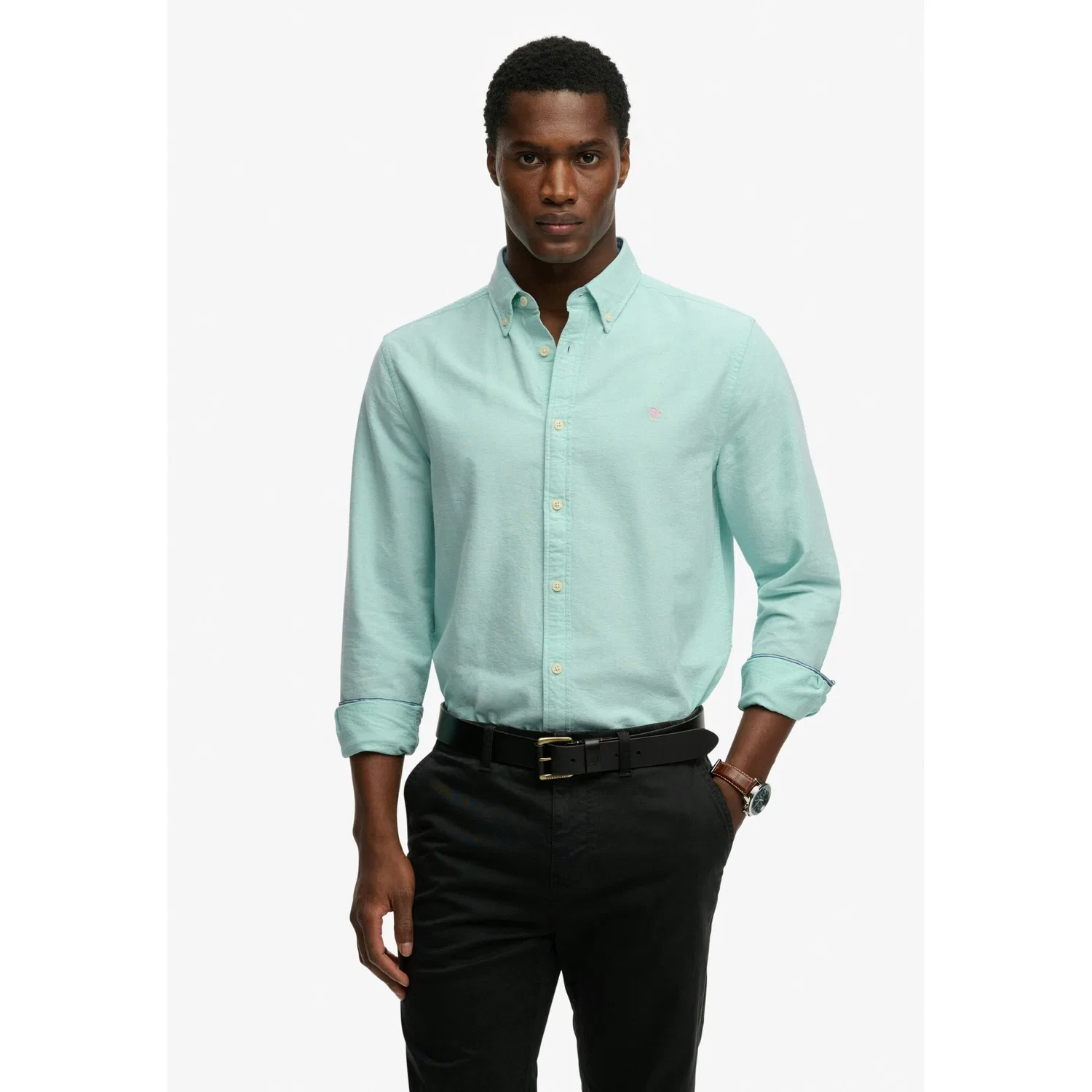 Мужская рубашка с длинным рукавом из хлопка PREPPY OXFORD L/S рубашка Superdry, Spearmint Light Green Chambray