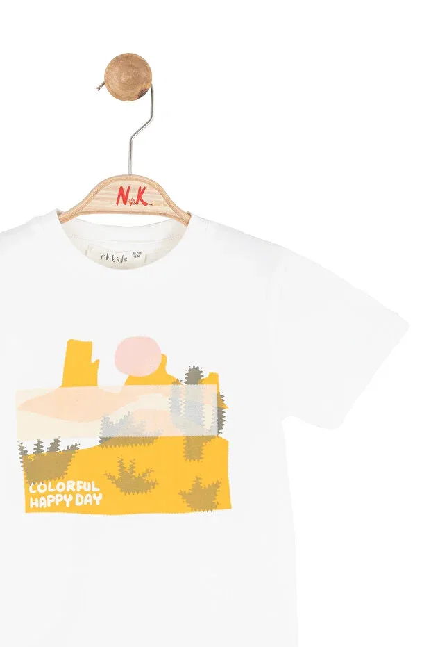 Детская футболка для мальчиков с принтом Happy Tshirt Nk, Ecru — фото 2
