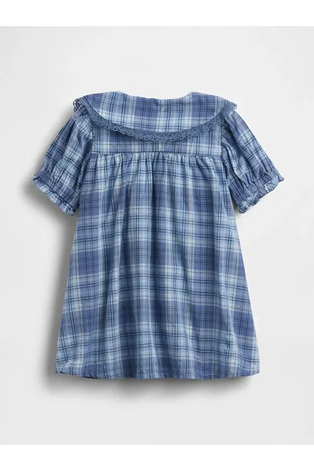 Детское платье для девочек с воланами Baby Blue Checkered Ruffle Collar Dress Gap, Blue-000 — фото 4