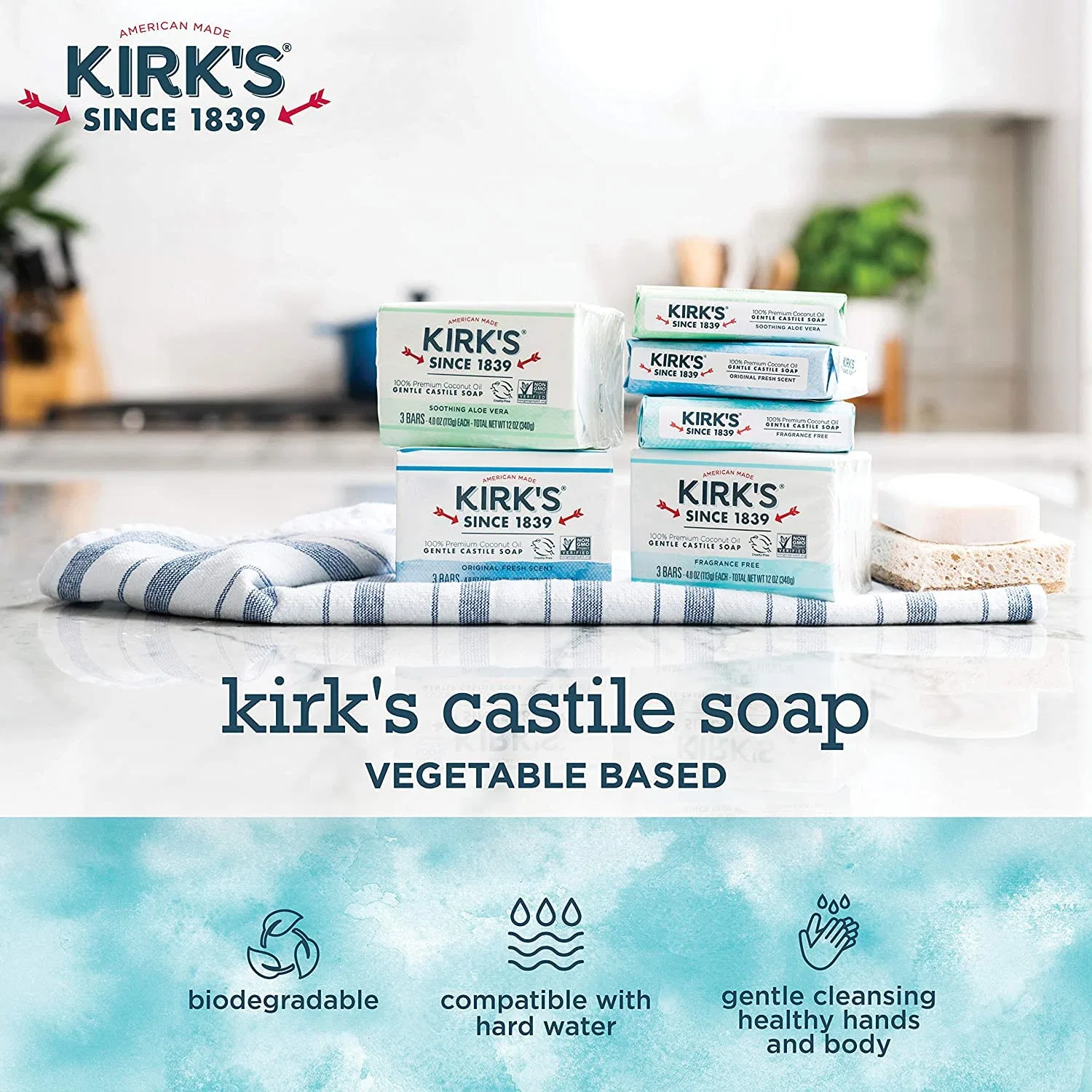 Мыло Kirk's Coco Castile Bar Soap Fragrance Free, 4 унции, 12 шт — фото 4