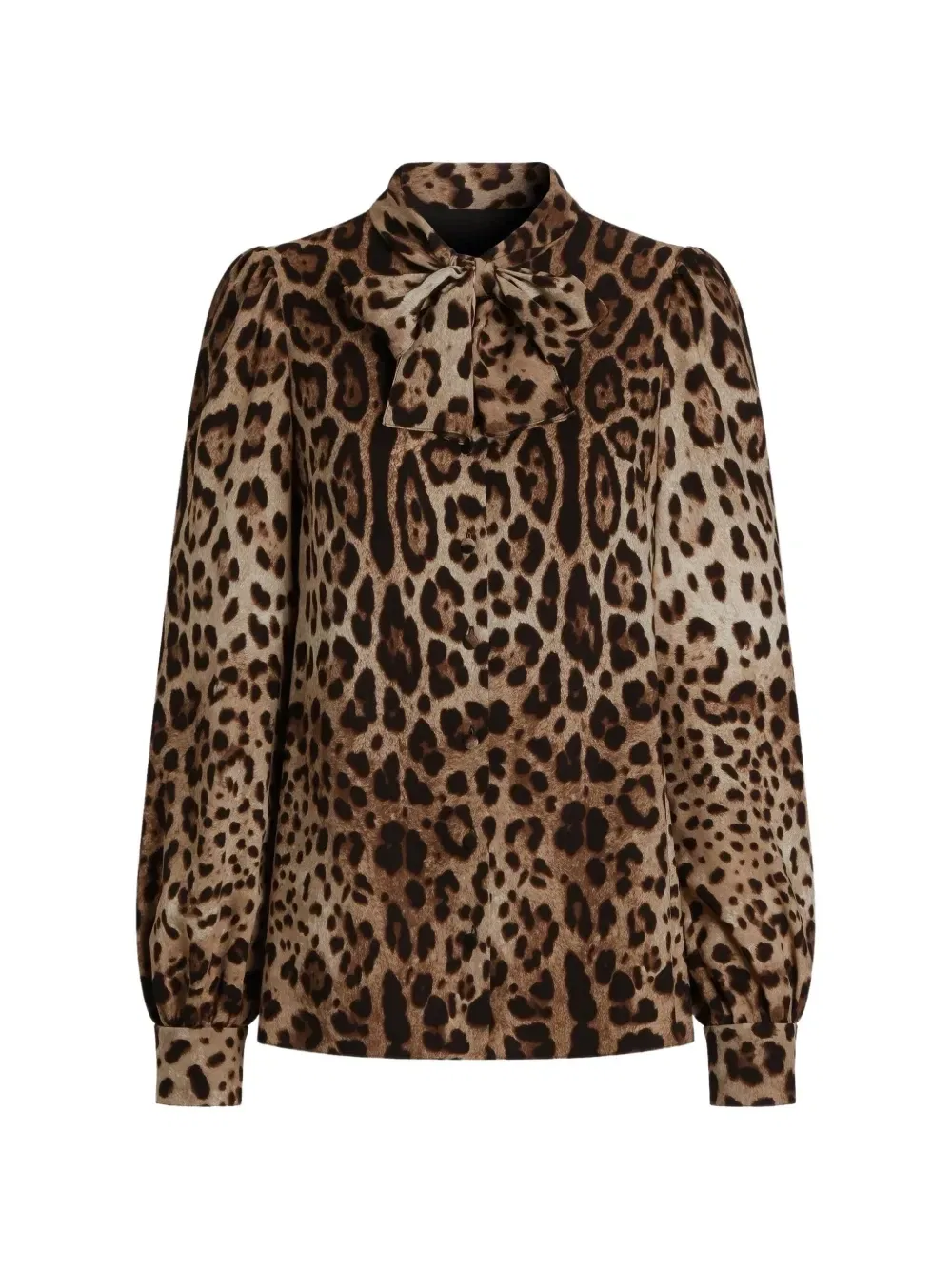 Шелковая рубашка из атласной ткани с леопардовым принтом Dolce & Gabbana, бежевый