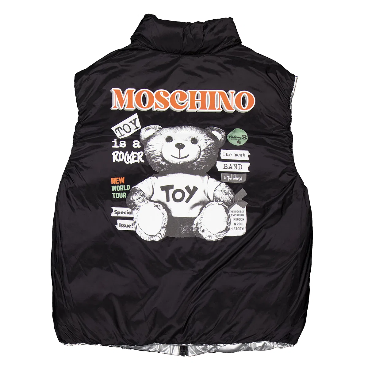 Жилет с логотипом и высоким воротником Boys Logo-Applique High Neck Vest Moschino, Silver — фото 2
