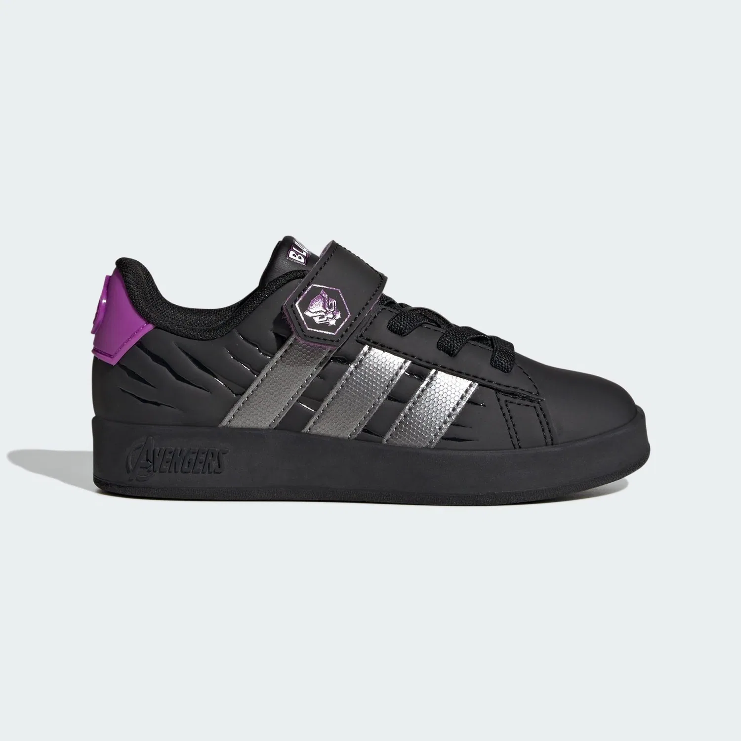 Детские кроссовки с 3D-логотипом Marvel Avengers Grand Court Adidas, Schwarz Grau Violett