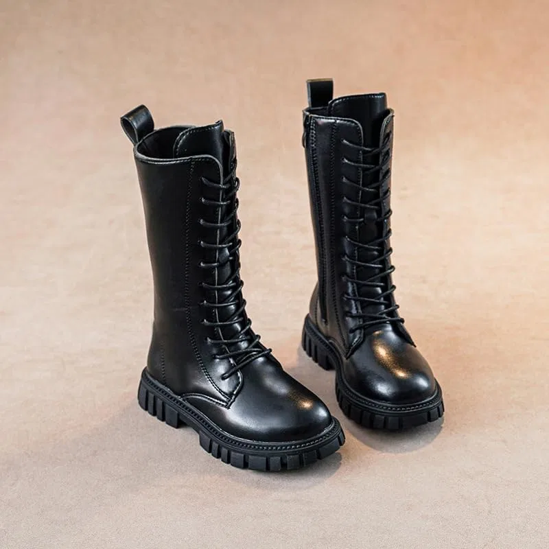 Детские ботинки для девочек со шнуровкой Combat Boots, Black