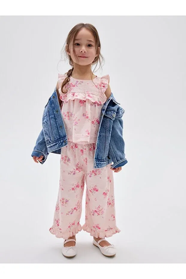 Детские брюки для девочек льняные Wide Leg Pull-On Pants Gap, Pink-000 — фото 2