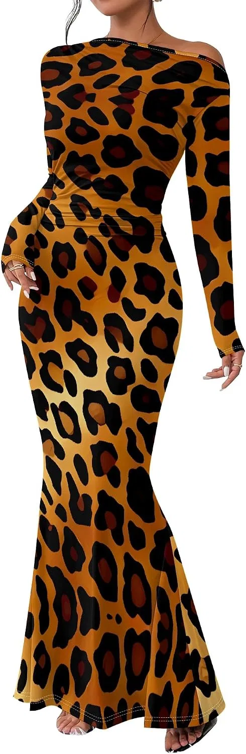 Женское платье с одним рукавом с длинным рукавом, модель One Shoulder Long Sleeve, коричневый/жёлтый