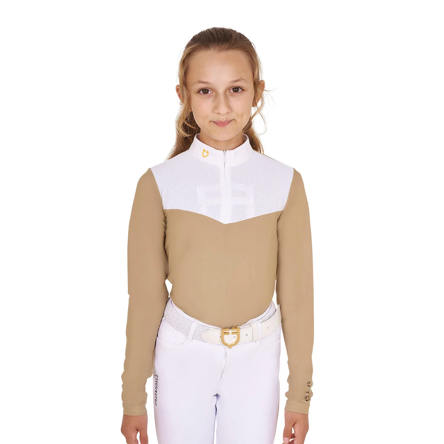 Детское лонгслив-поло с длинным рукавом Equestro, Beige