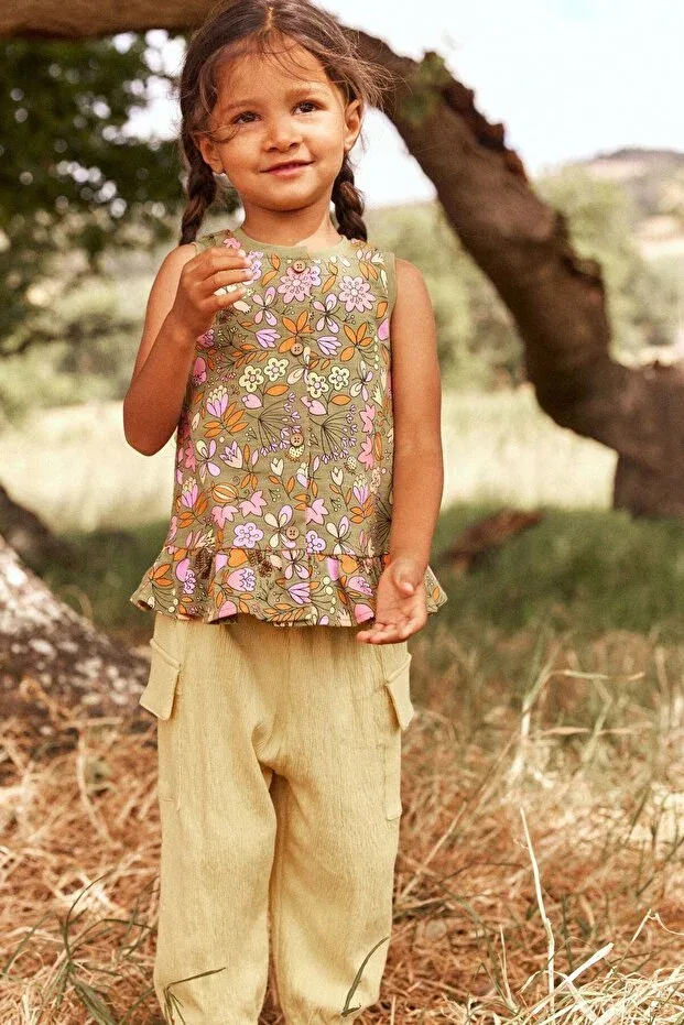 Детский комплект из футболки и шорт с принтом Yellow Floral Patterned Cargo Pants Bottom Top Set Next Baby, Sarı