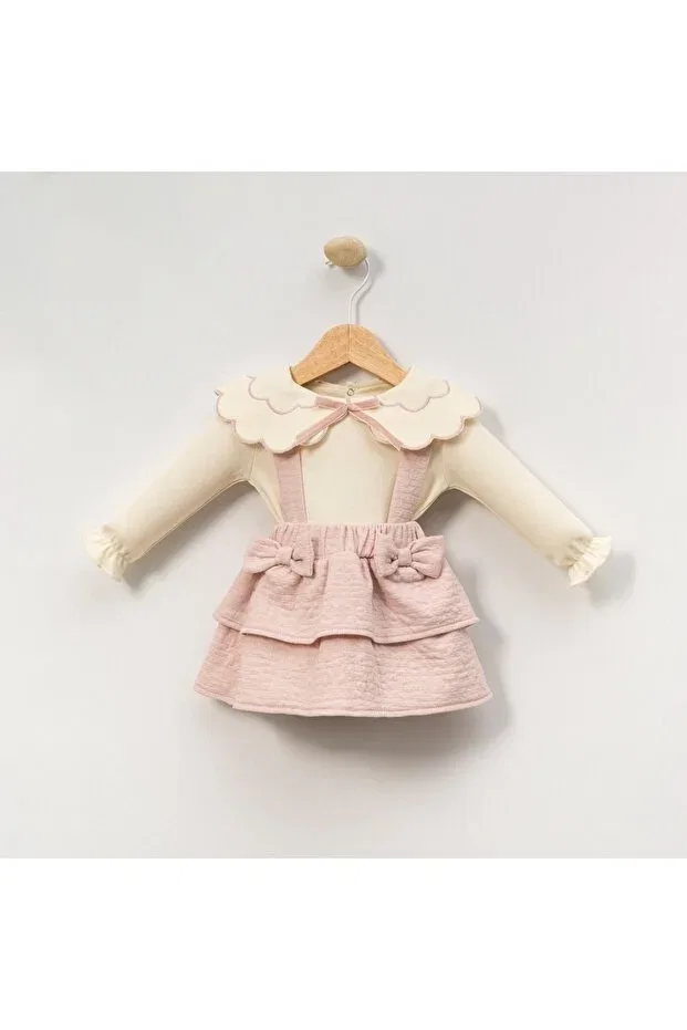 Детский комплект для девочек хлопковый Jacquard Skirt Double Set Saninbaby, Pink — фото 3