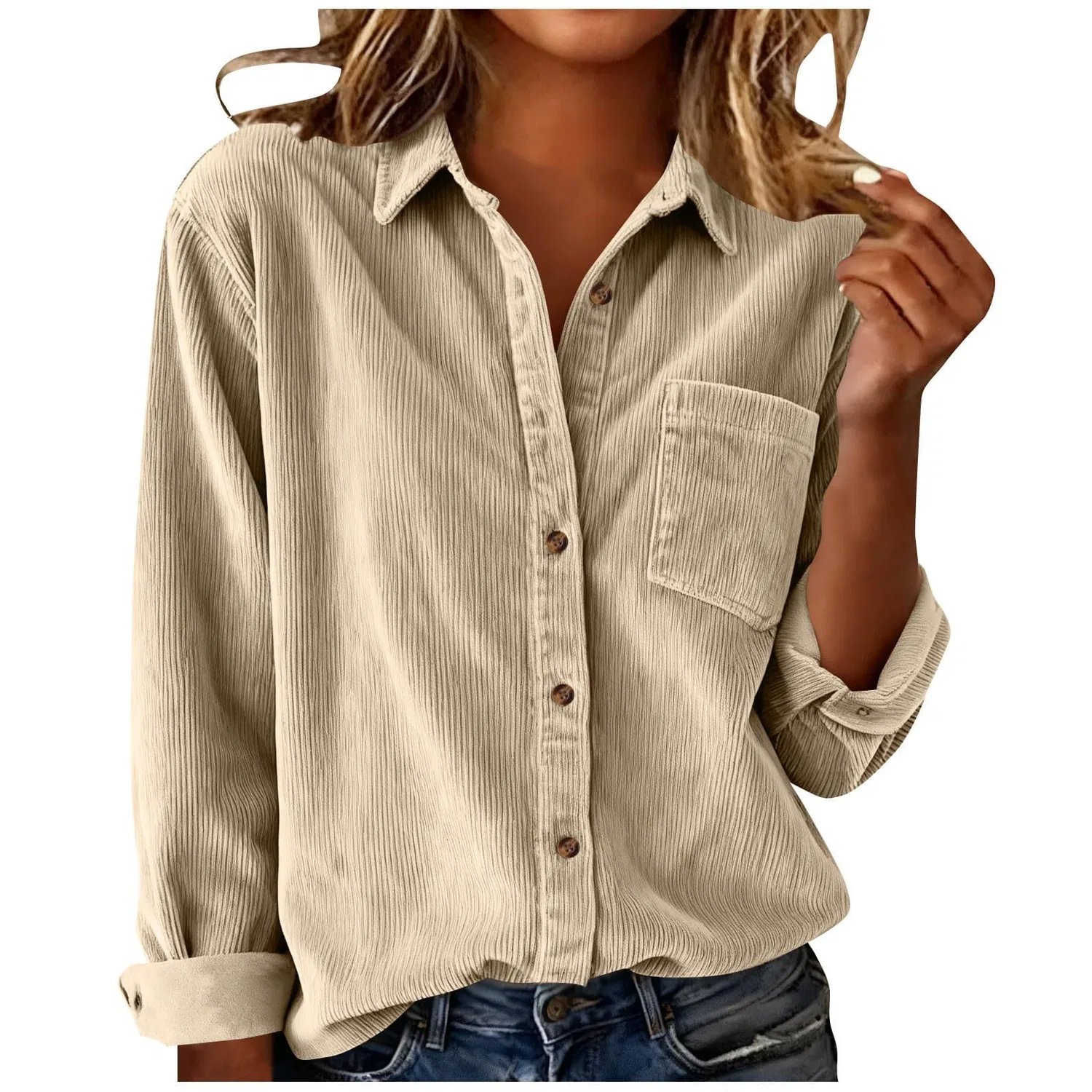 Женская рубашка из вельвета с длинным рукавом Oversized Boyfriend, Beige