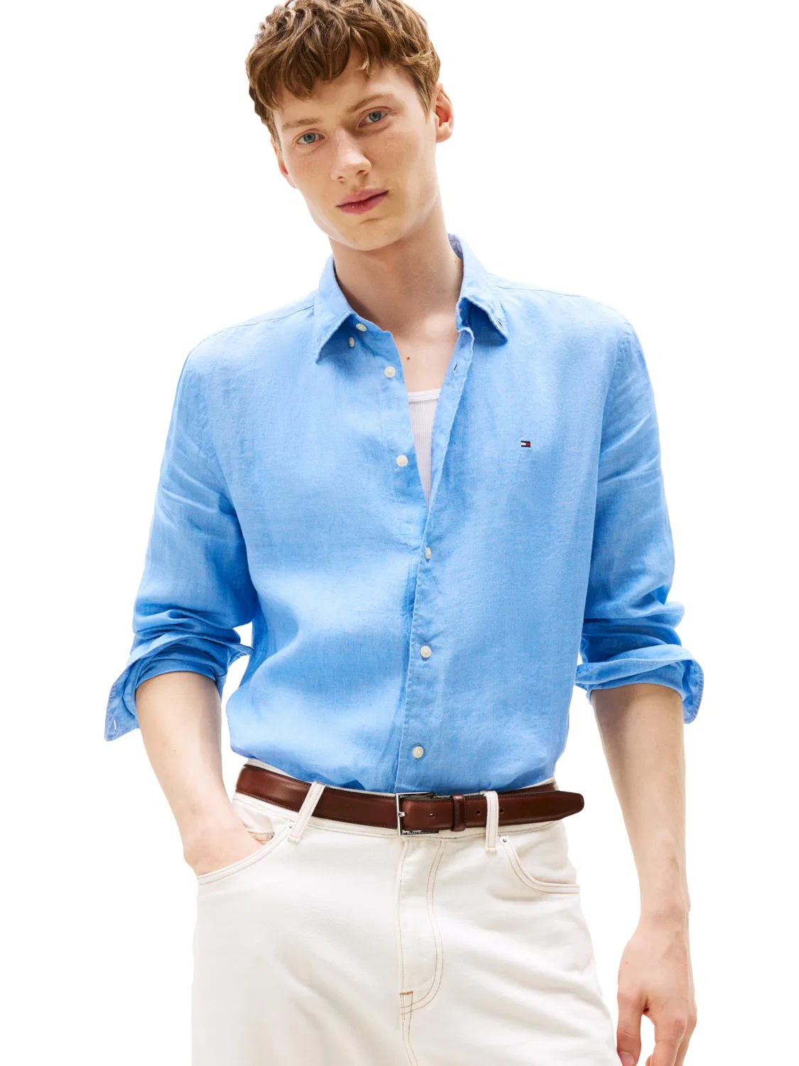 Мужская рубашка с длинным рукавом из льна Tommy Hilfiger, Vessel Blue