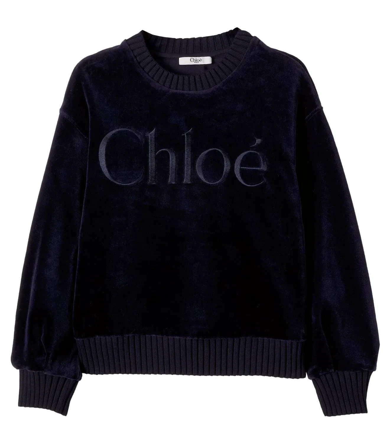 Толстовка из хлопкового вельвета с вышитым логотипом Chloé Kids, синий