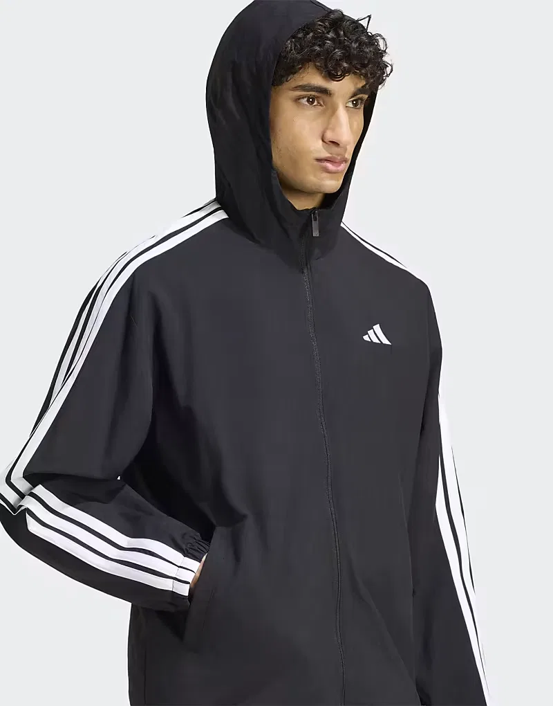 Ветровка Adidas Performance Essentials с тремя полосками, черно-белая — фото 2
