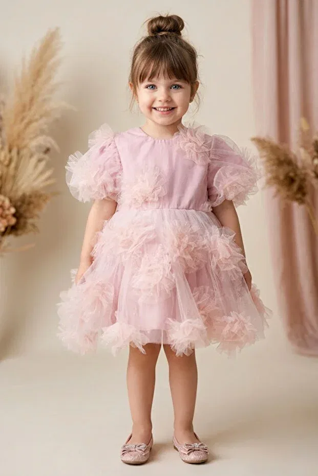 Детское платье для девочек с коротким рукавом Summer Dress Baby Animals, Pink — фото 4