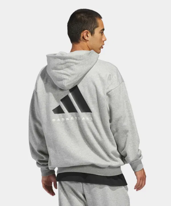 Худи с полноценной застежкой-молнией, баскетбольный стиль, Adidas, средне-серый меланж — фото 3