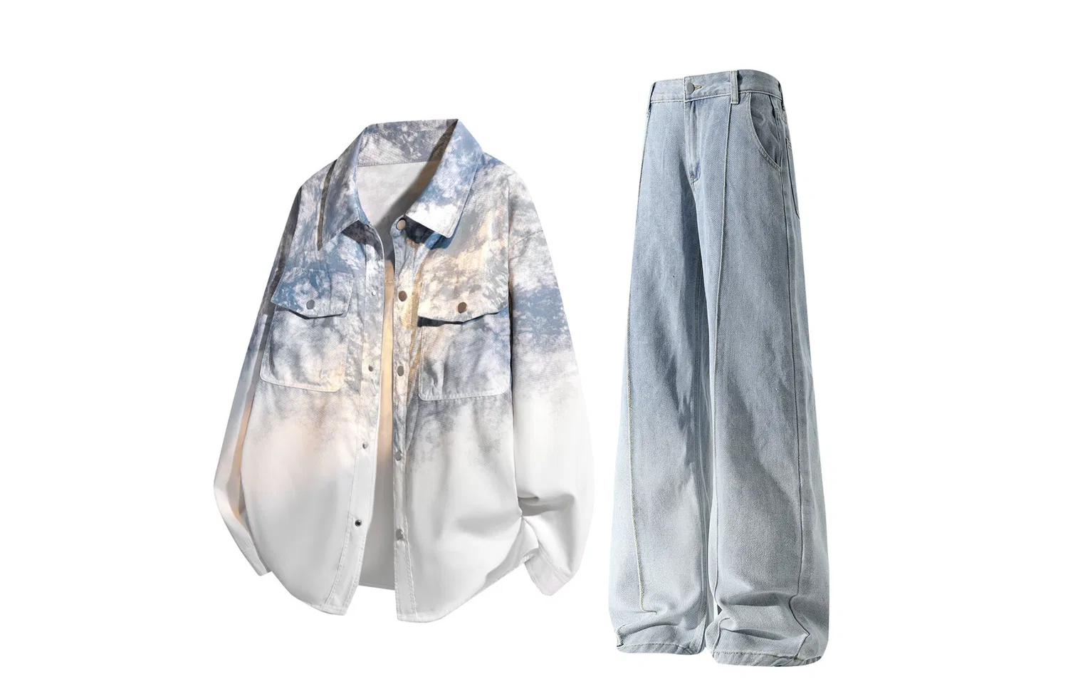 Детский комплект из рубашки и брюк с воротником Shirt Matching Sets, GWAF, Sky Blue+Blue Pants