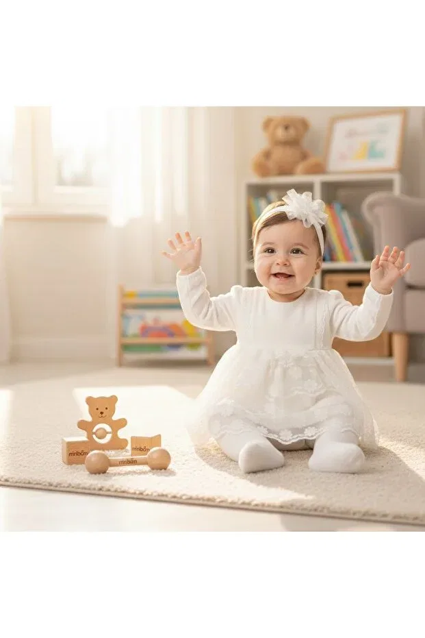 Детское платье для девочек с длинным рукавом Miniborn, White — фото 2