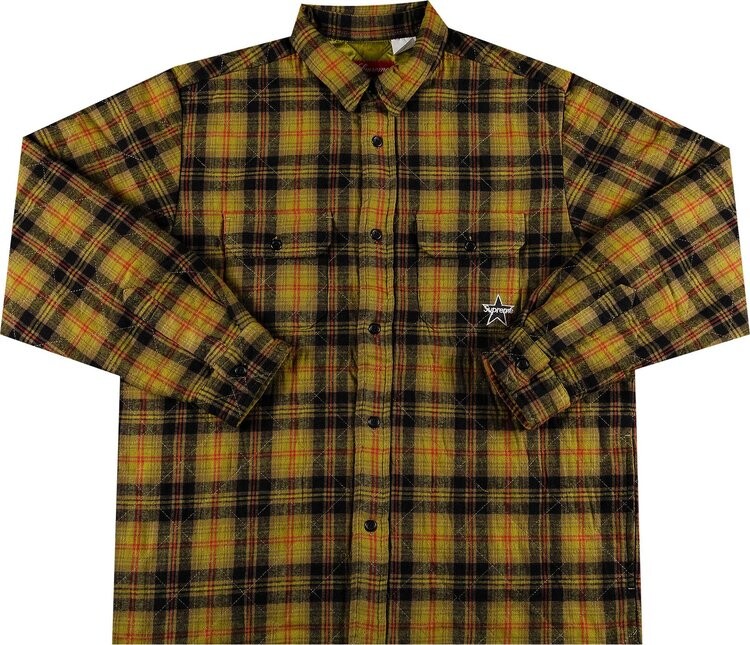 

Рубашка Supreme Quilted Plaid Flannel Shirt 'Olive', зеленый