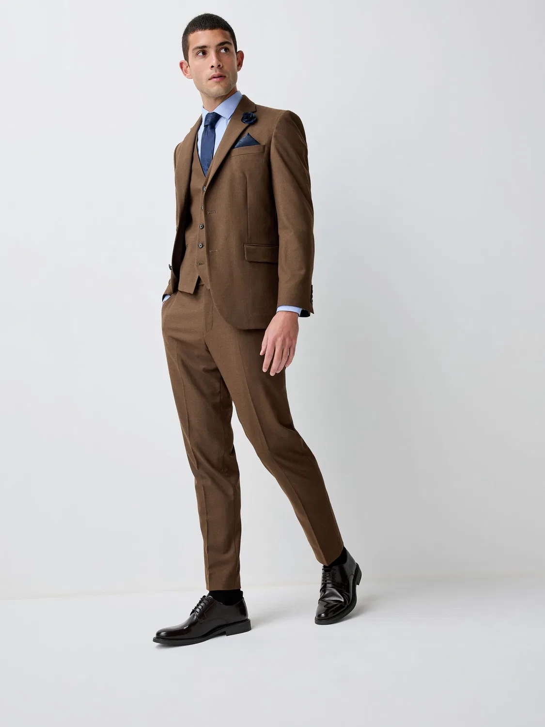 Пиджак Slim Fit из фланели, коричневый Next — фото 2