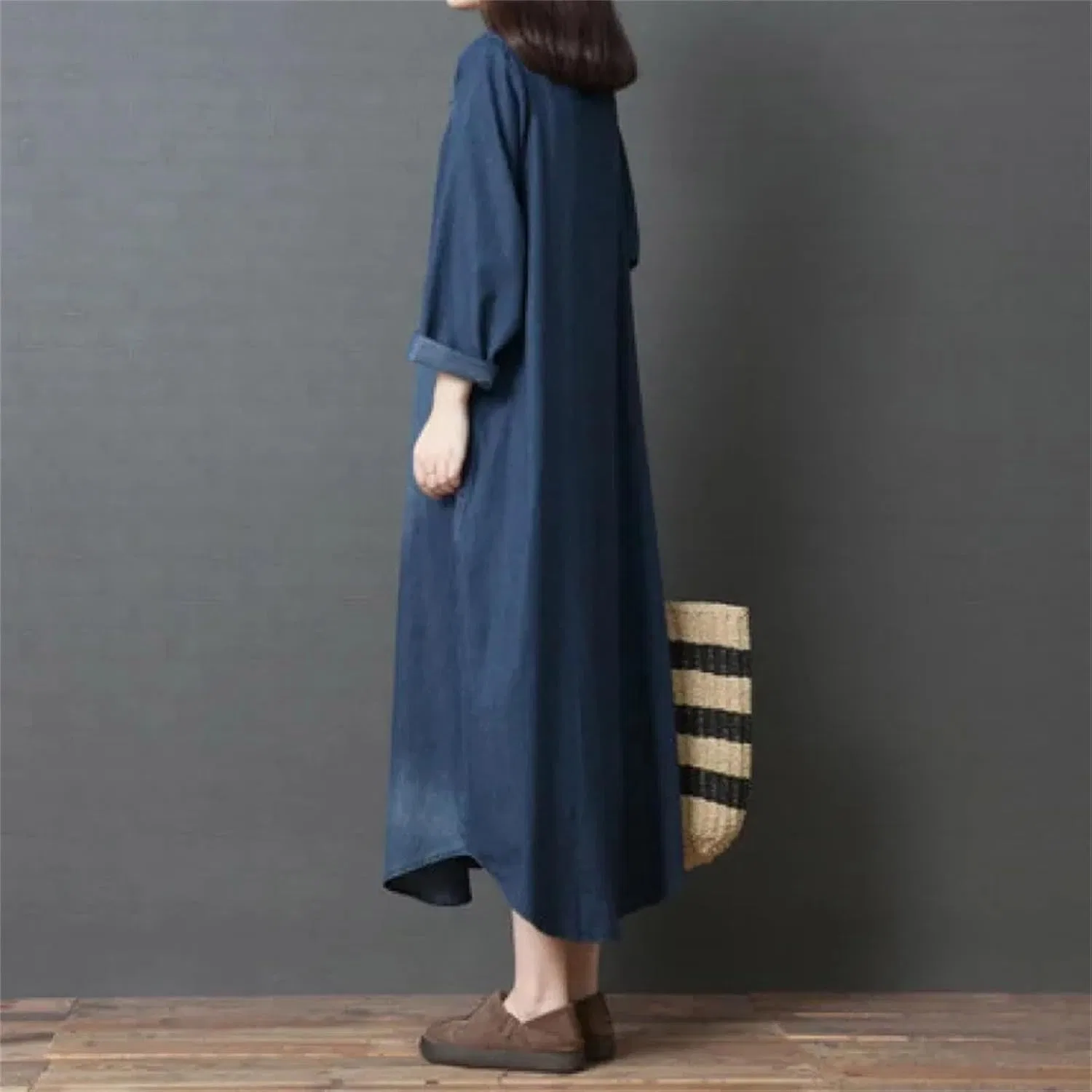 Женское свободное джинсовое платье макси Denim Blue — фото 3