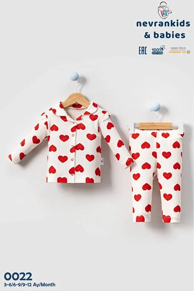 Детский комплект пижам для новорожденных девочек Heart Big Pattern Nevrankids, White — фото 3