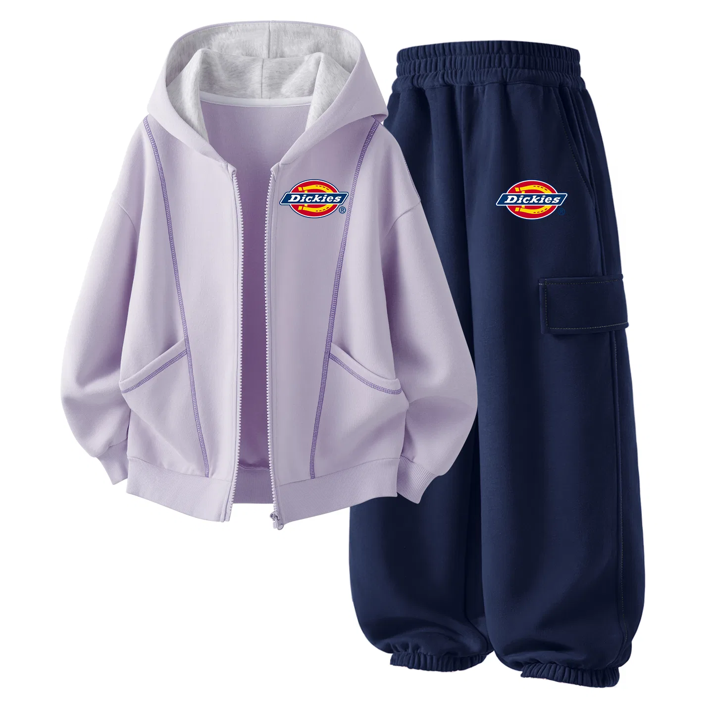 Детский комплект из футеры с принтом Dickies, Milk Taro Purple/Thick Navy Blue