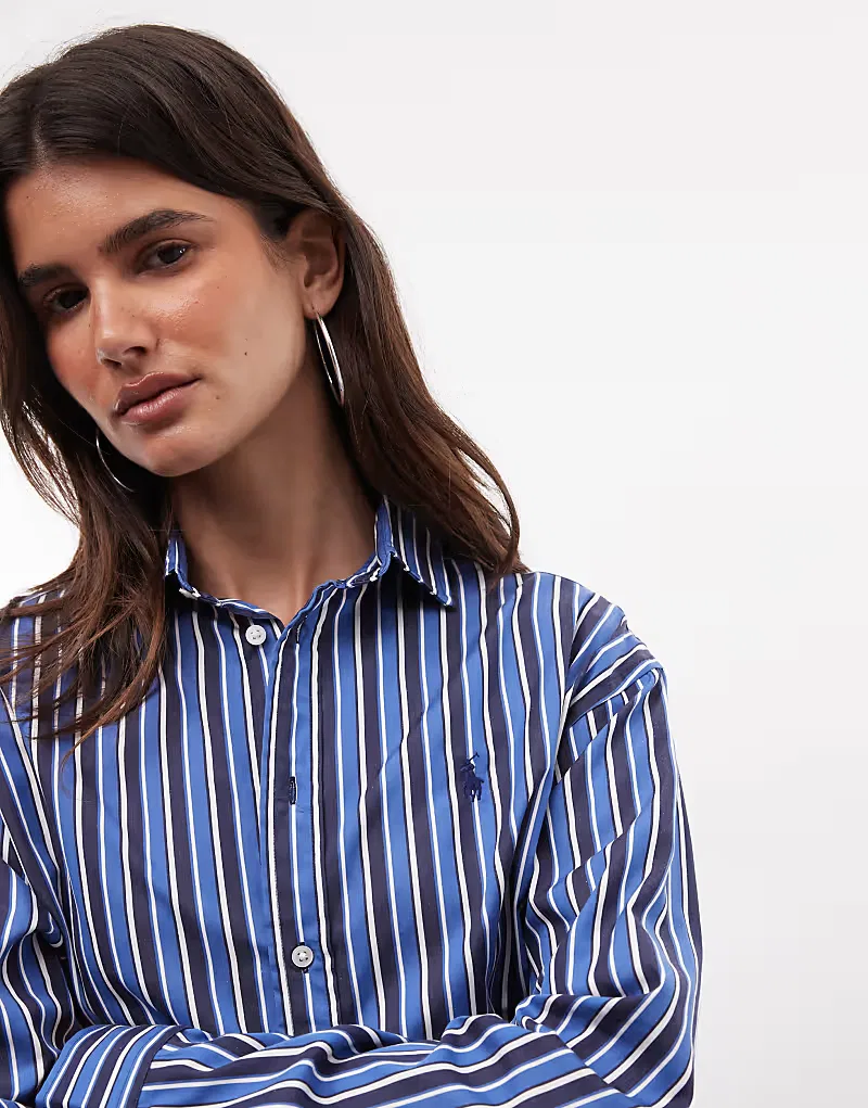 Хлопковая рубашка Polo Ralph Lauren свободного кроя в полоску, синий — фото 2