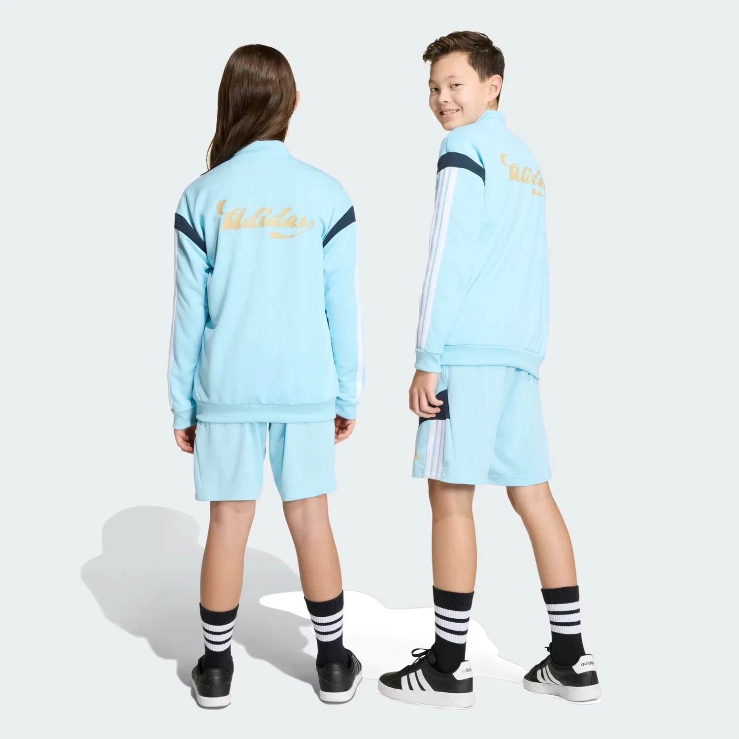 Детские шорты на завязках House of Tiro Adidas Sportswear, голубой/белый/бежевый/темно-синий — фото 2