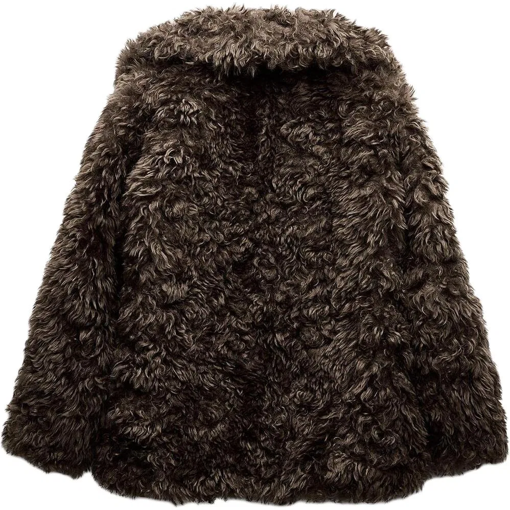 Женское пальто с эффектом бархата Chocolate ZARA, коричневый — фото 3