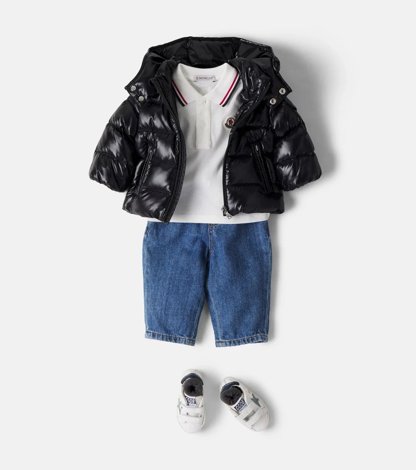Поло из пике с воротником поло Moncler Enfant, белый — фото 2