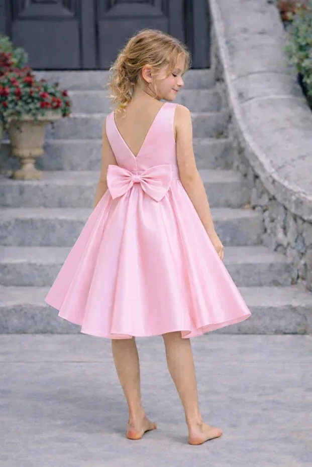 Детское платье для девочек сатиновое асимметричное Suneh, Candy Pink — фото 2