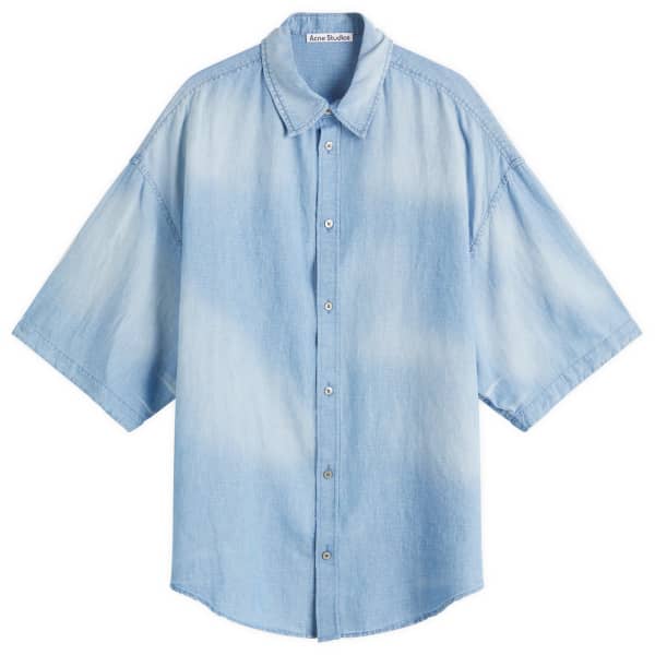 

Рубашка из светлого денима с короткими рукавами и логотипом Spray Acne Studios, синий