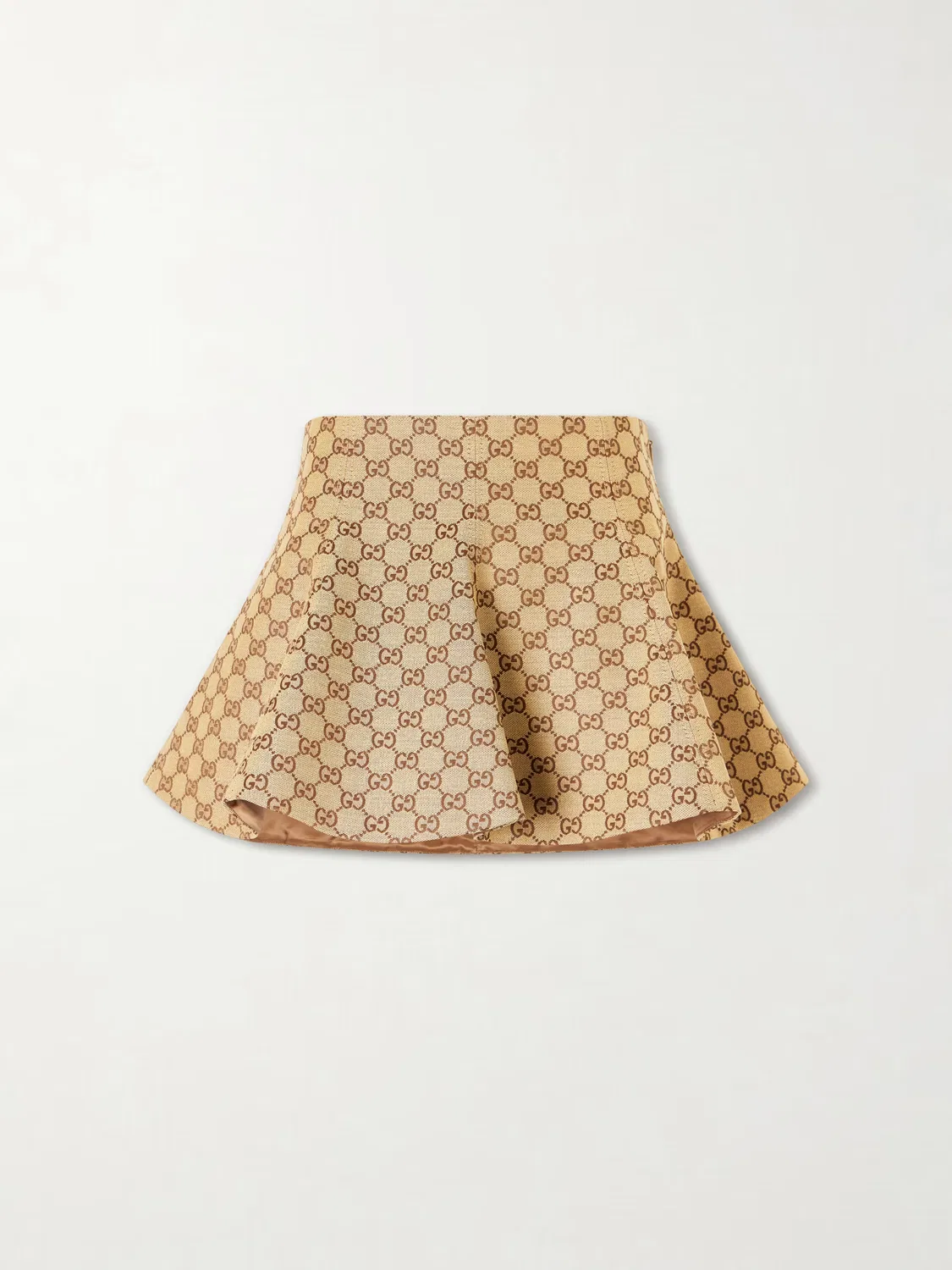 Мини-юбка Gucci из хлопковой смеси с жаккардовым логотипом, классический крой, бежевый