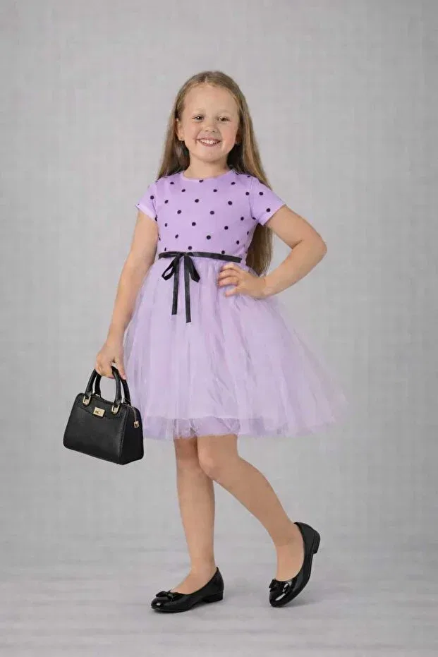 Детское платье для девочек с принтом Polka Dot Neocotton, Shortsleeve-Lila