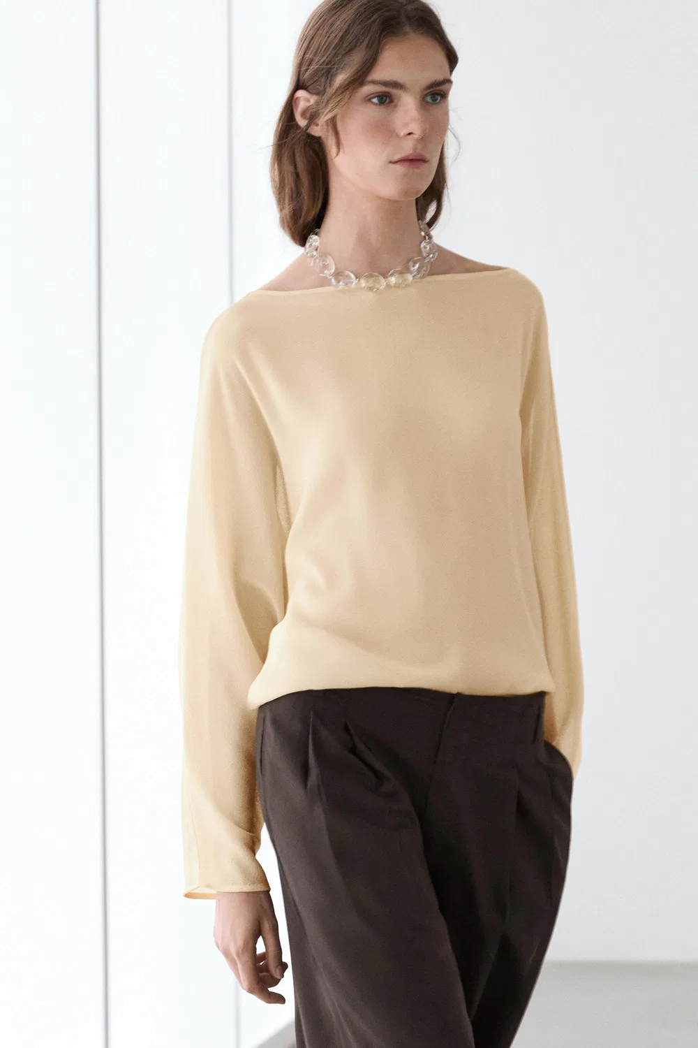 Струящаяся полупрозрачная рубашка Massimo Dutti, Mustard — фото 2