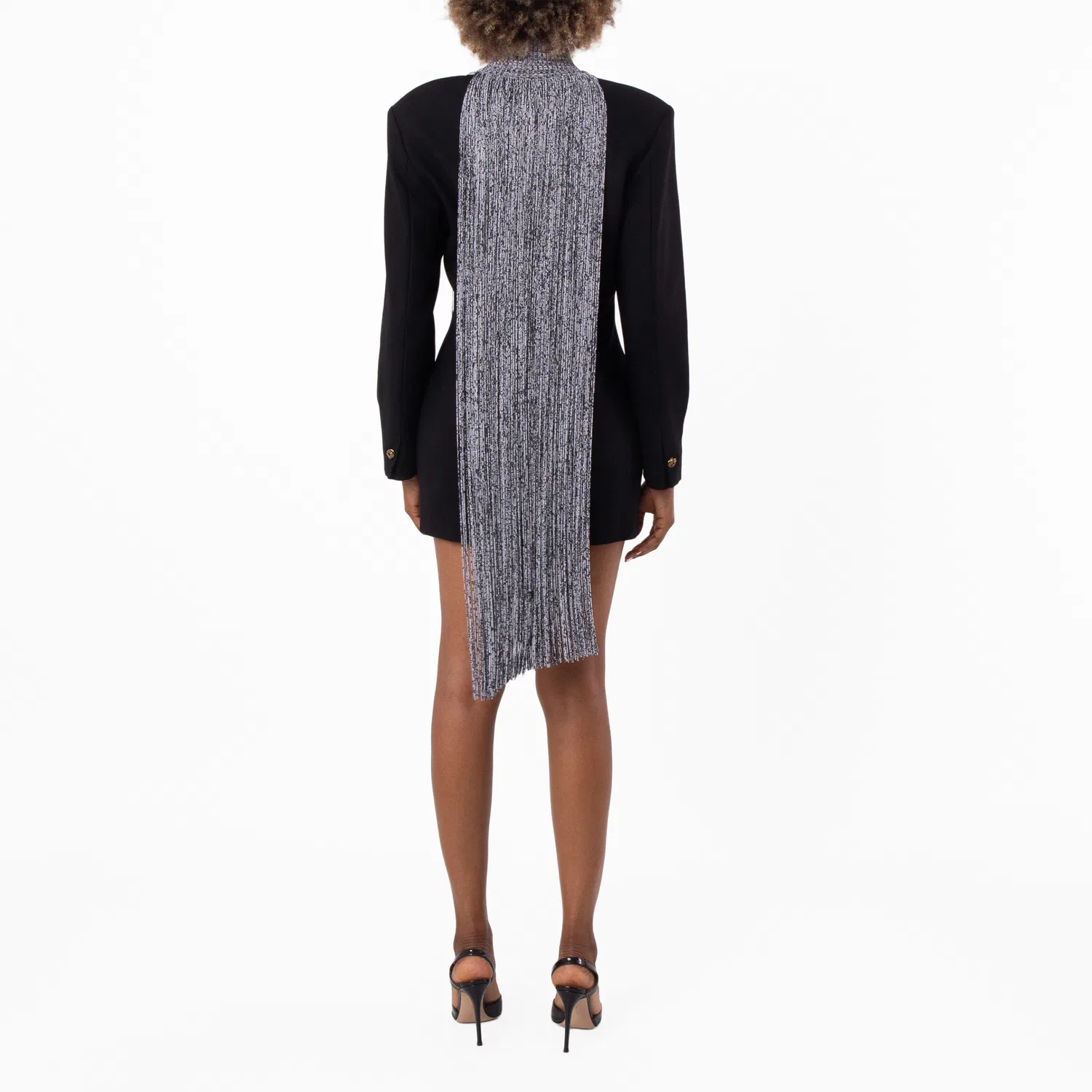 Накидка с бахромой Mouline Fringed Cape Burberry, Black/White — фото 4
