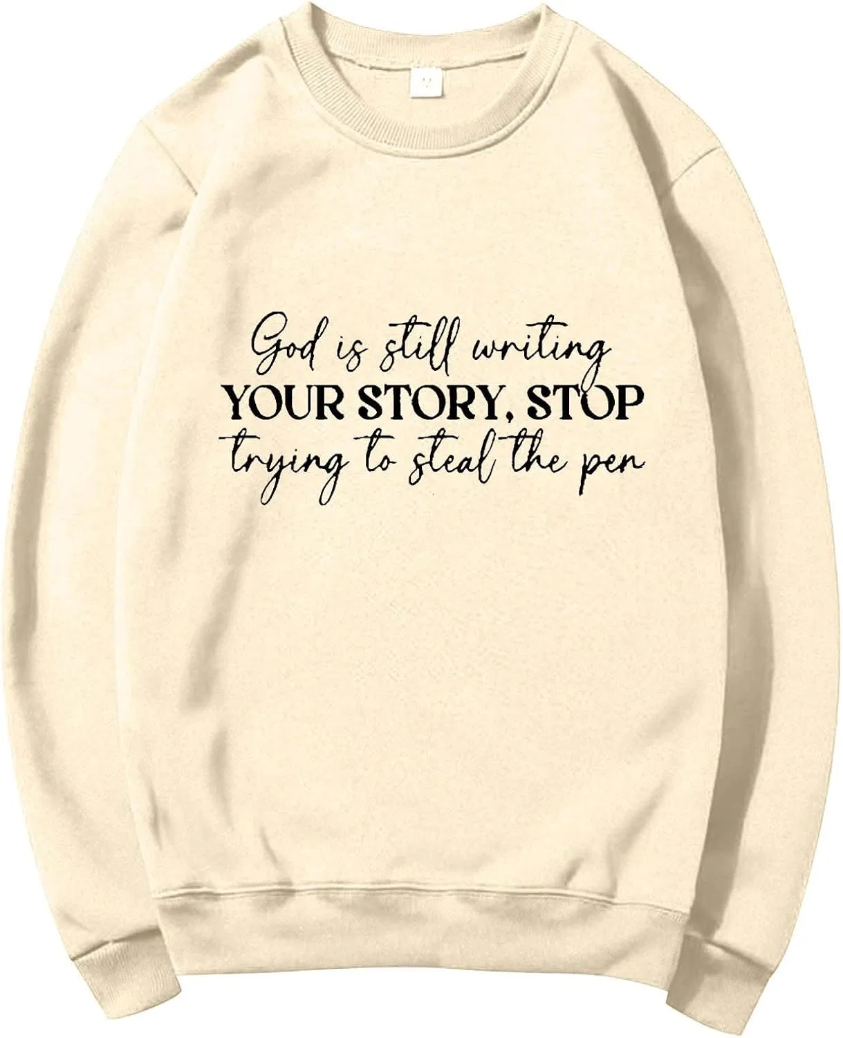 Женский свитшот с принтом God Is Still Writing Your Story, бежевый — фото 2