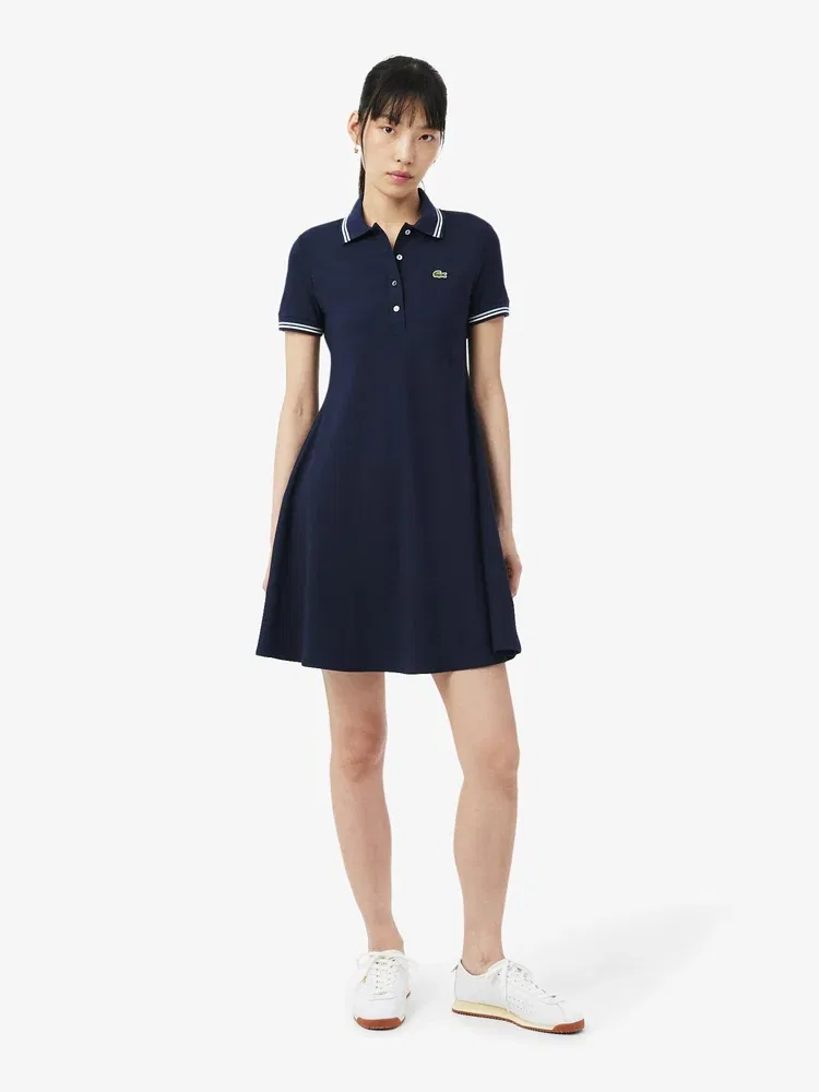 Платье поло LACOSTE Navy, с отделкой, темно-синее