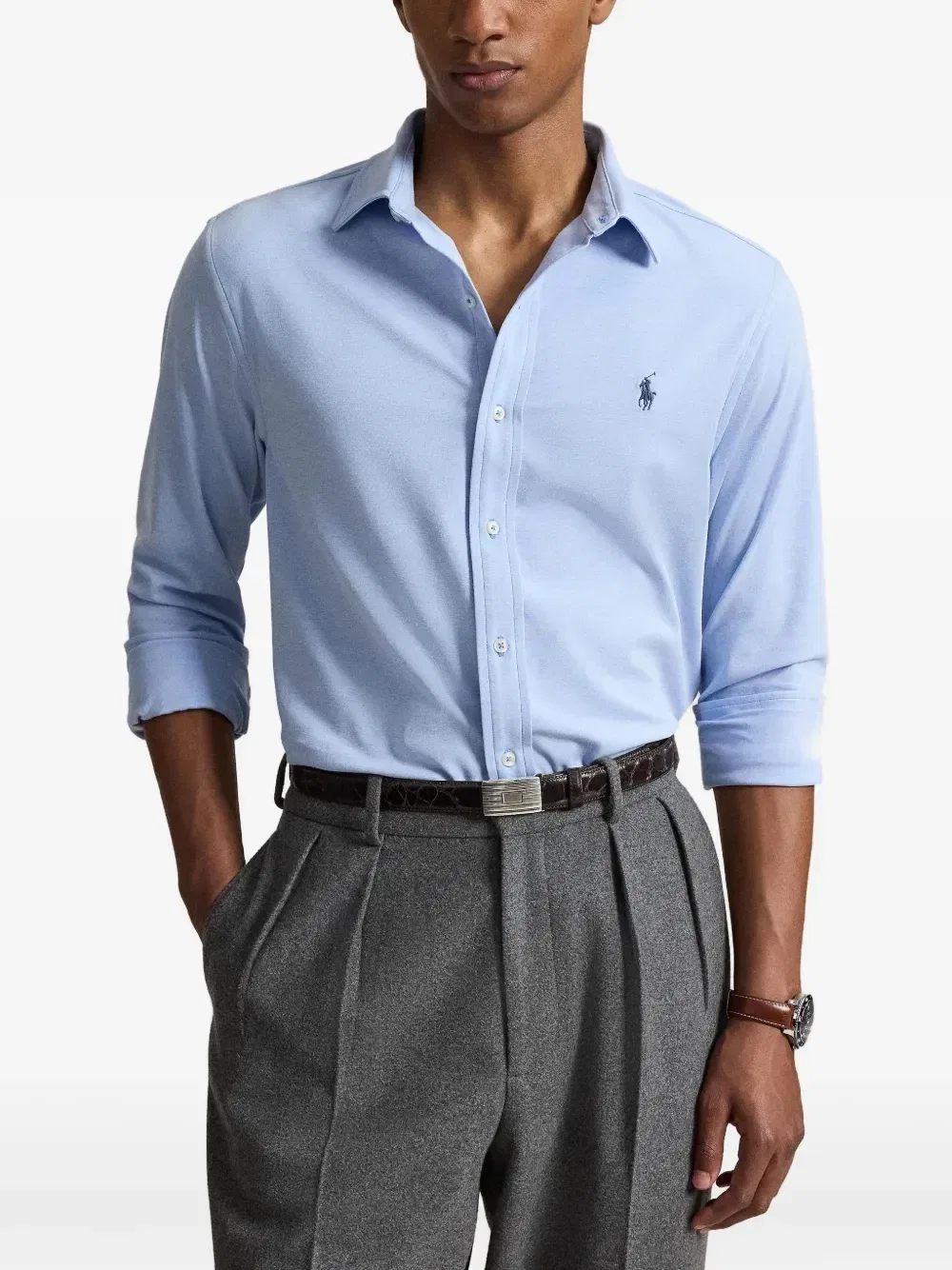Рубашка с длинными рукавами и вышитым логотипом POLO RALPH LAUREN, синий — фото 3