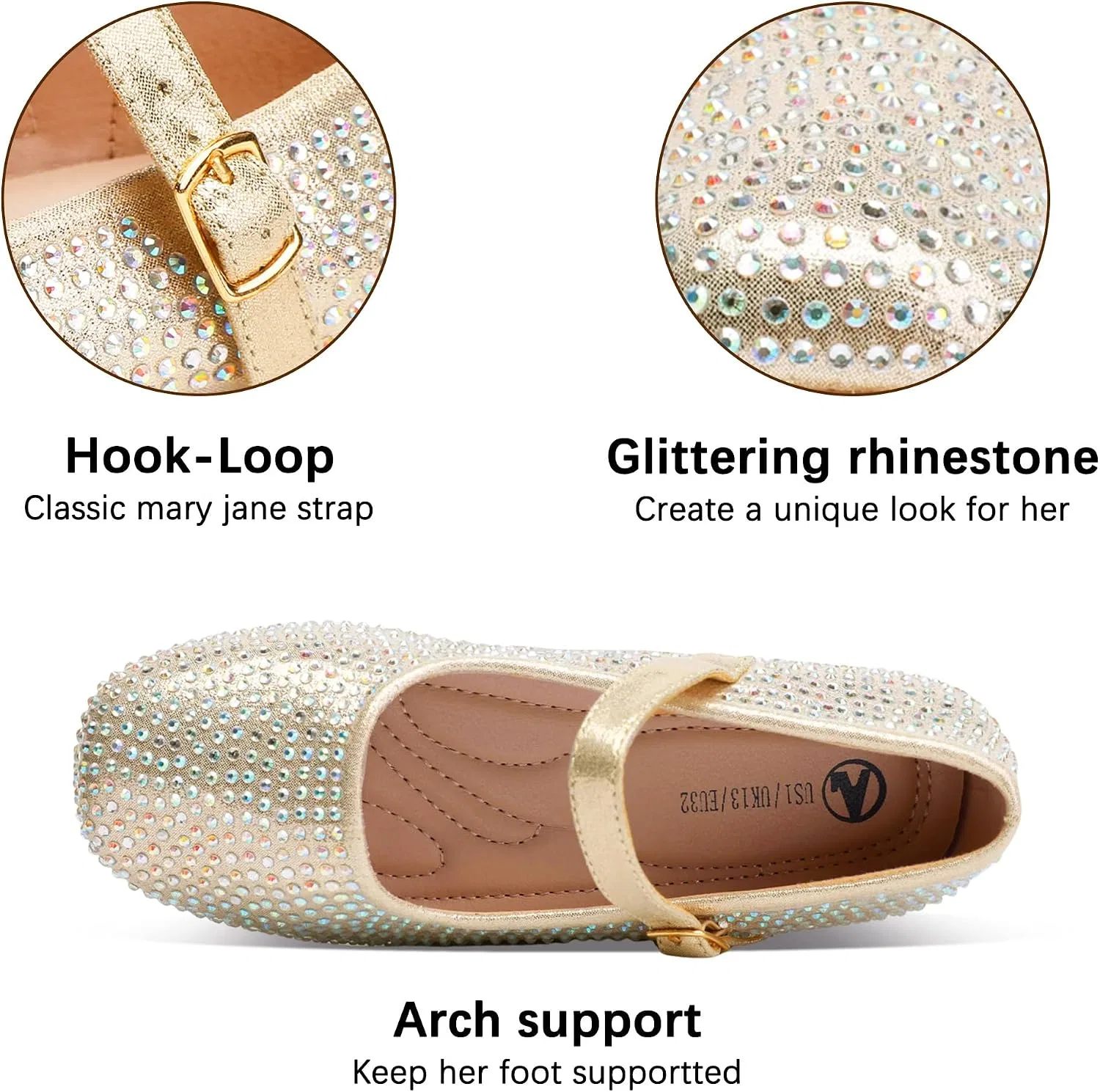 Детские туфли Мэри Джейн для девочек shoeslocker, Gold — фото 3